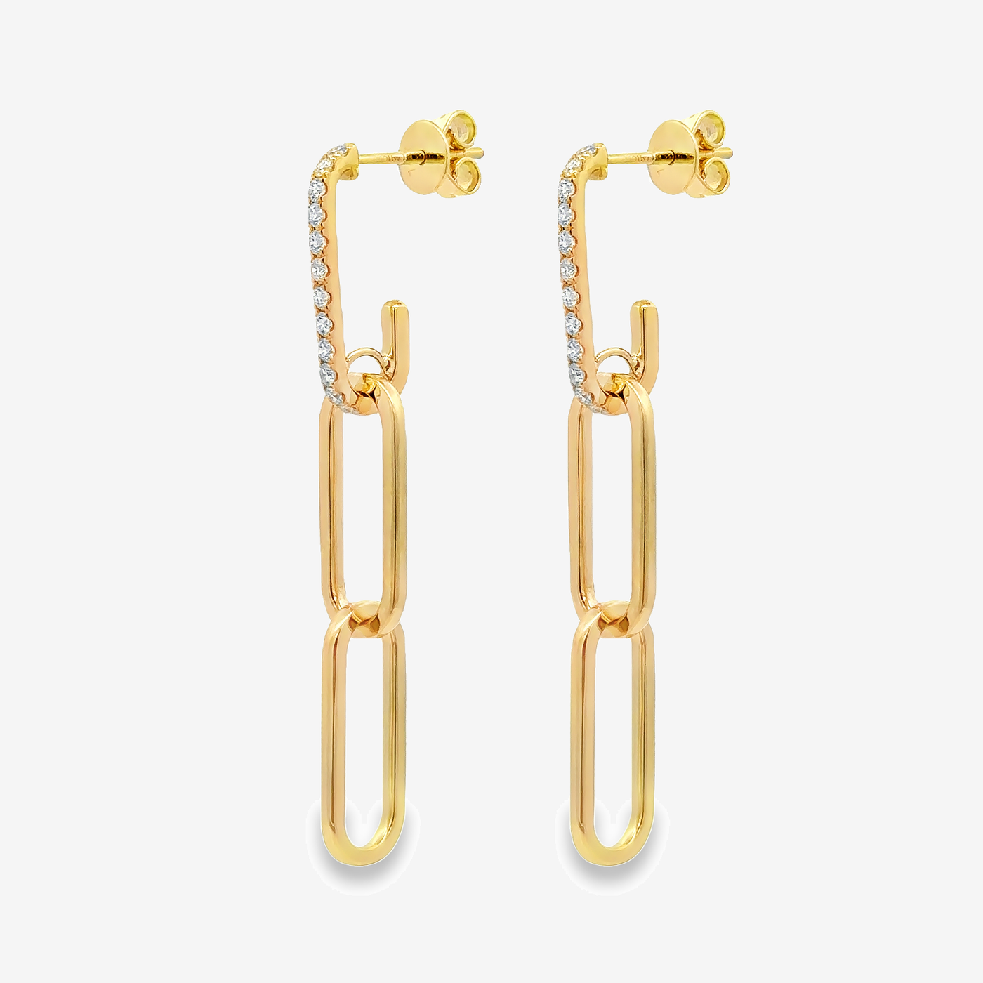 diamond and gold paperclip dangle earrings