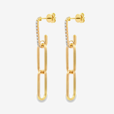 diamond and gold paperclip dangle earrings