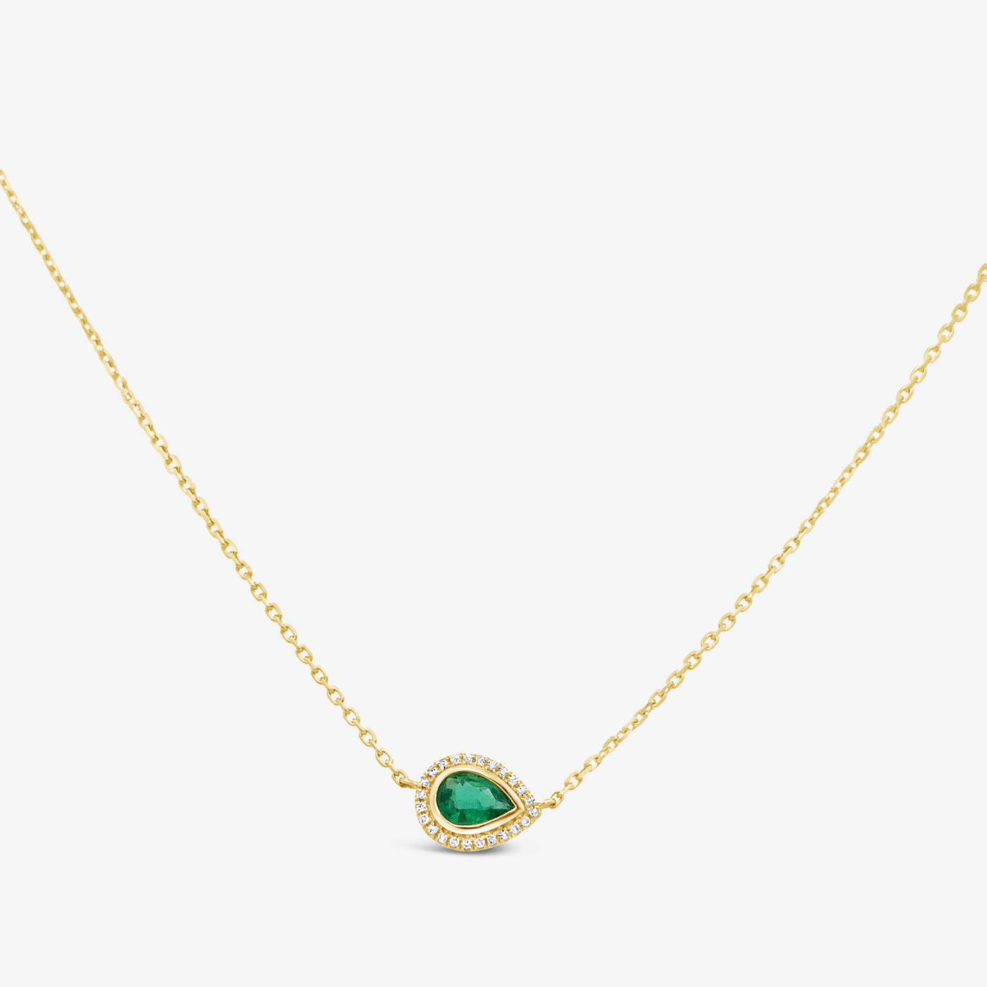 pear shaped emerald and diamond halo necklace