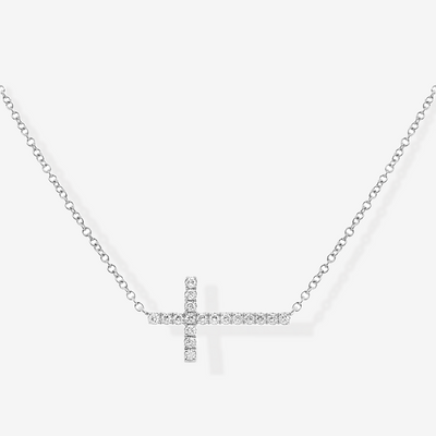 East West Diamond Cross Necklace