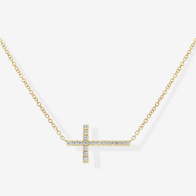 East West Diamond Cross Necklace