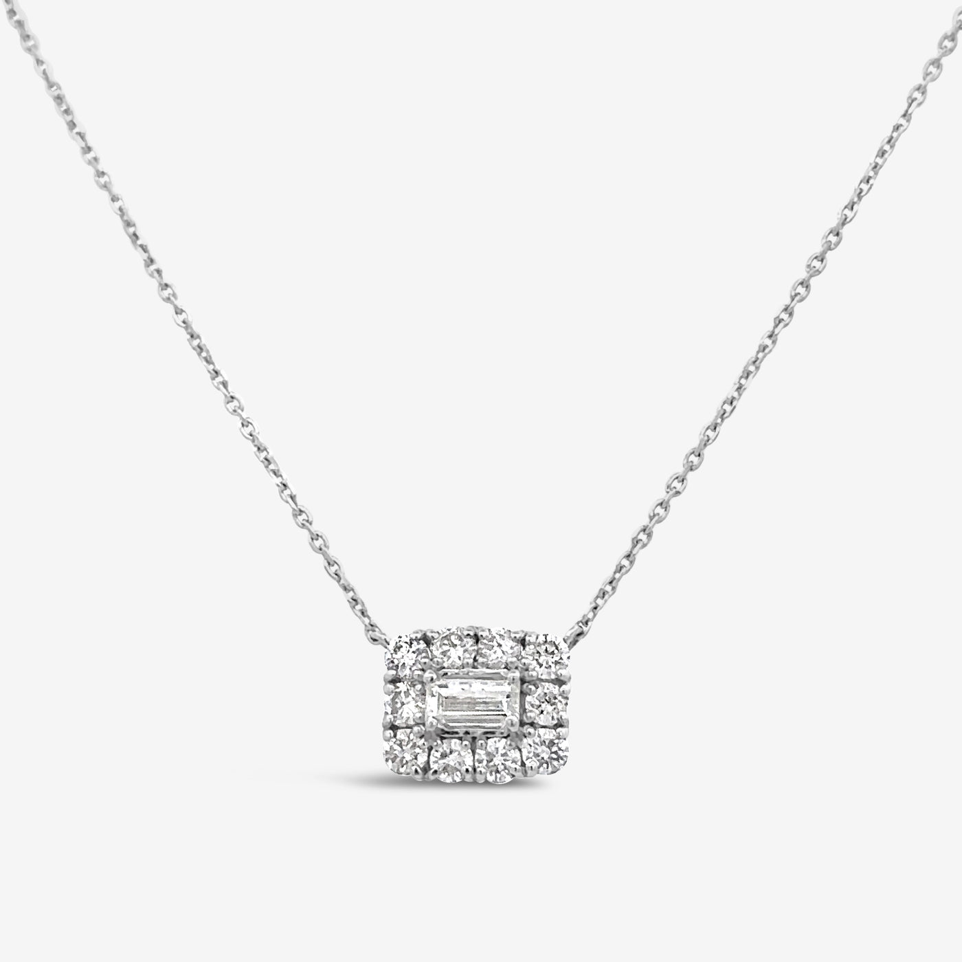 East West 0.40tw Baguette Cut Diamond Halo Necklace