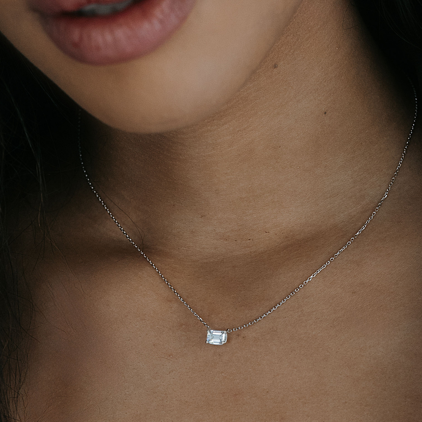 emerald cut diamond solitaire necklace