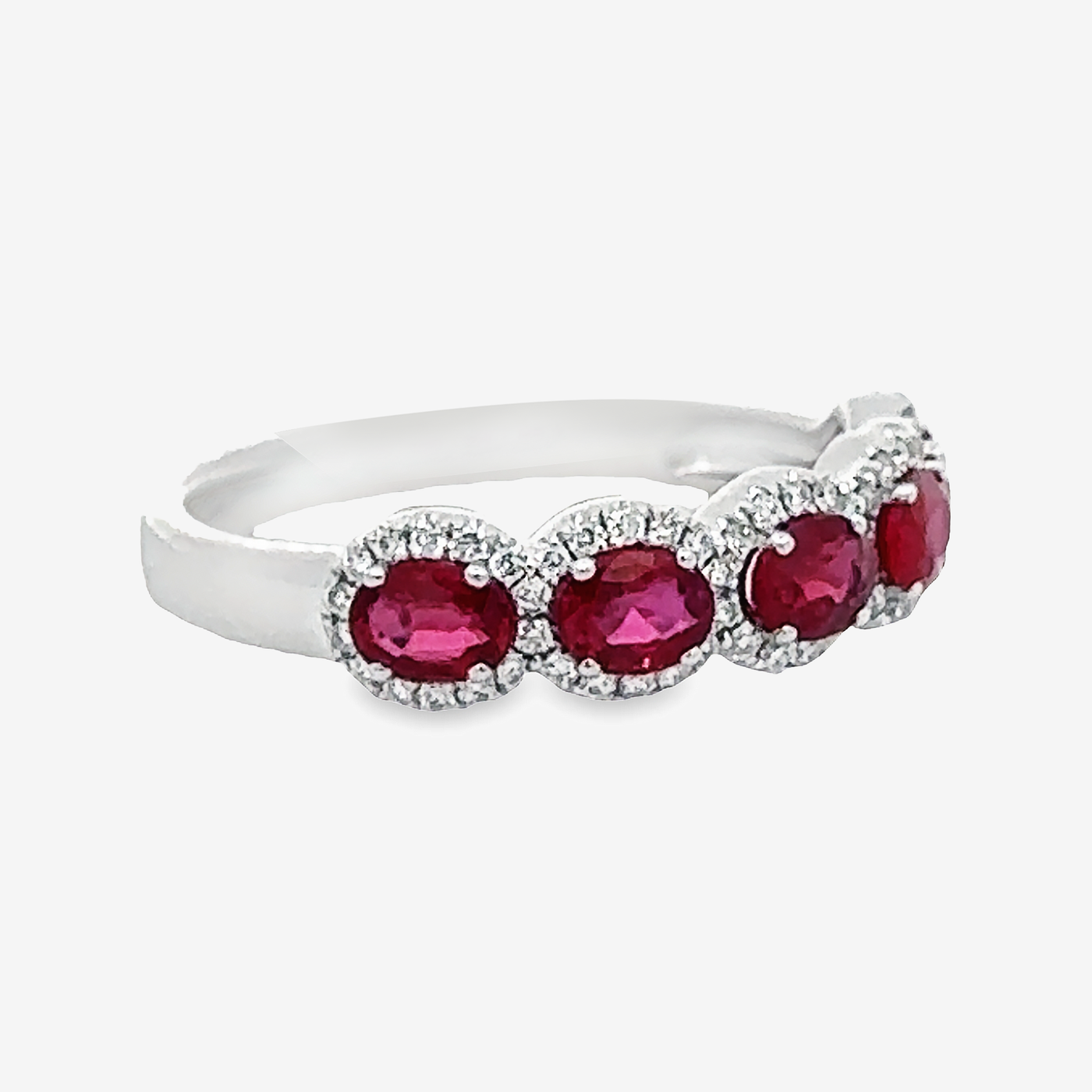 East West Ruby & Diamond Halo Ring