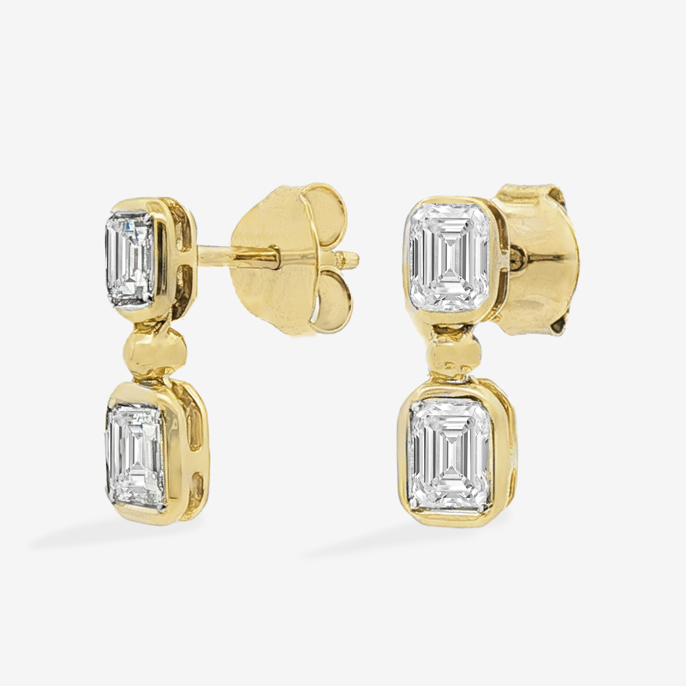 Emerald Cut Bezel Set Dangle Diamond Earrings