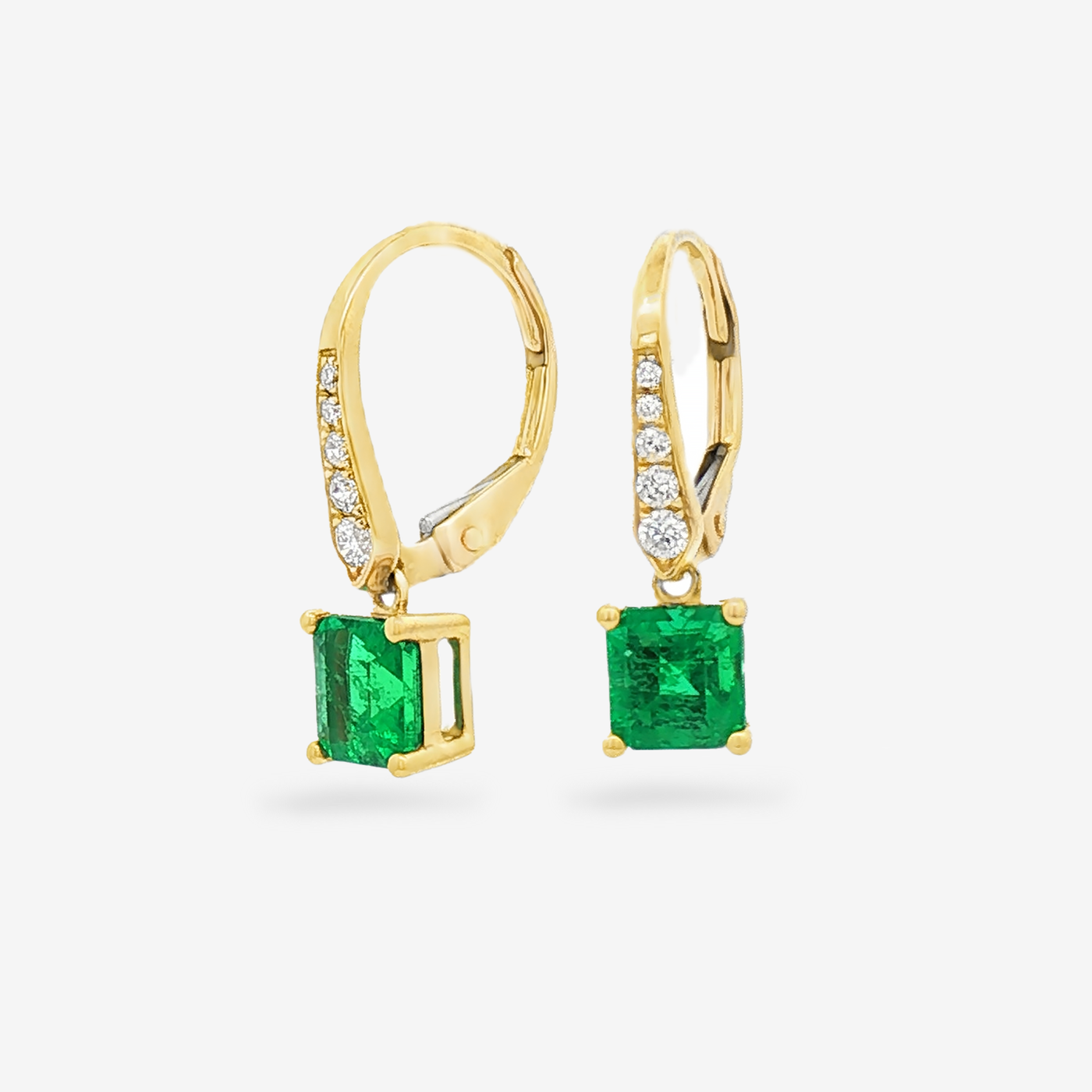 Emerald Cut Drop Emerald & Diamond Earrings