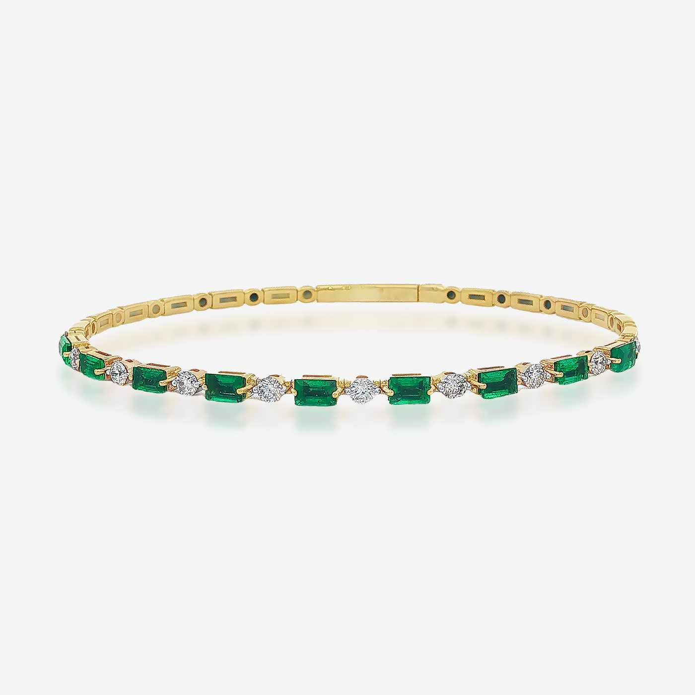 Emerald Cut Emerald & Diamond Flex Bangle Bracelet