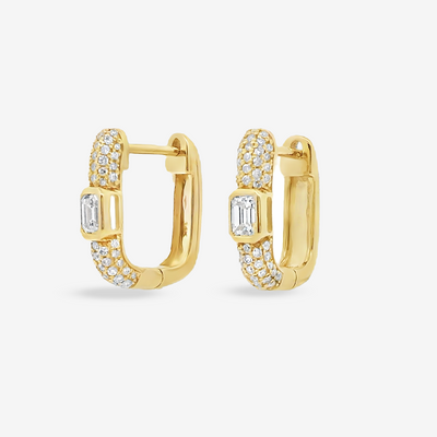 Emerald Cut Pave Diamond U Hoop Huggie Earrings