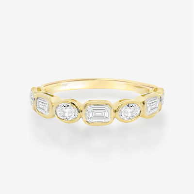 Emerald Cut & Oval Diamond Bezeled Ring