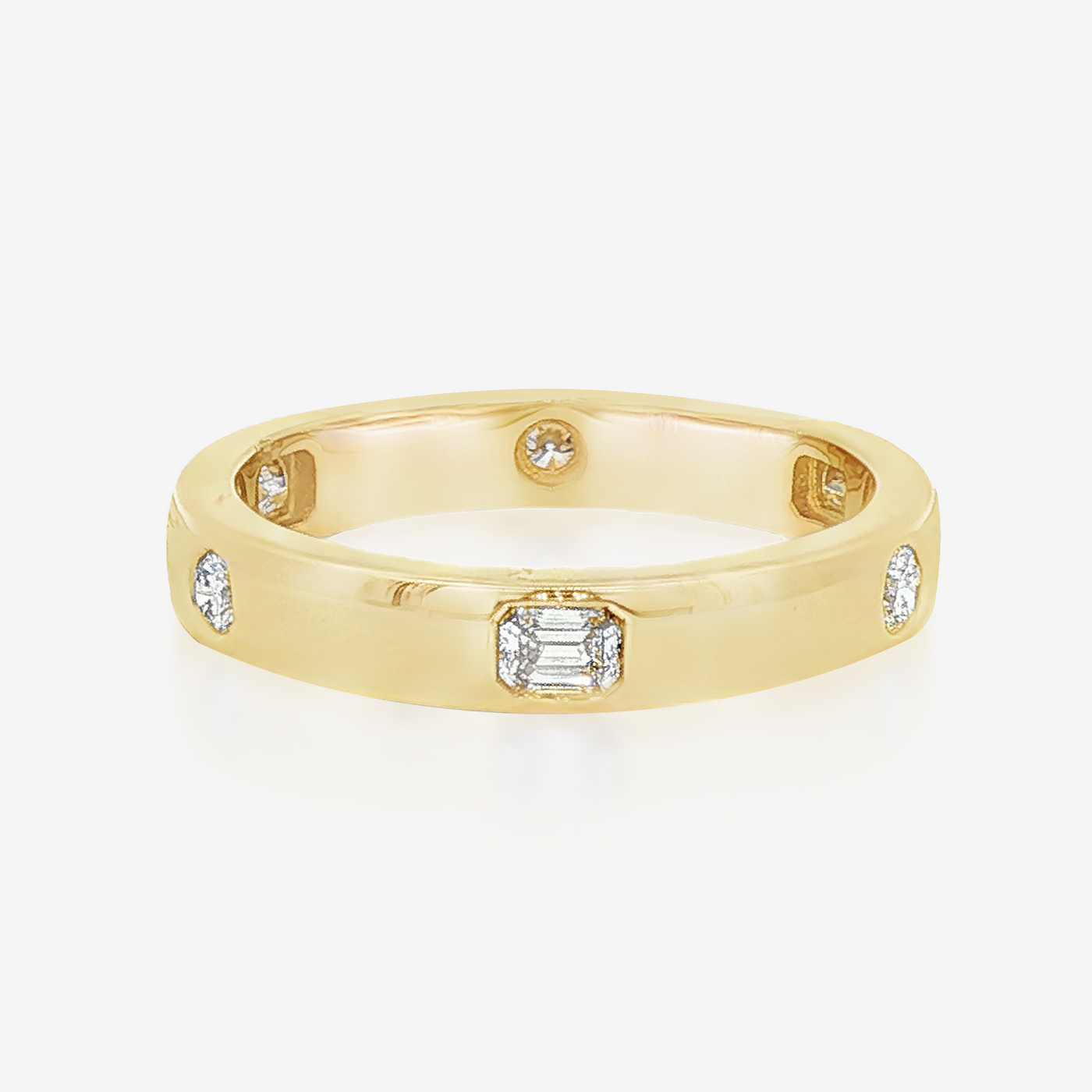 Emerald Cut & Round Burnished Diamond Eternity Ring