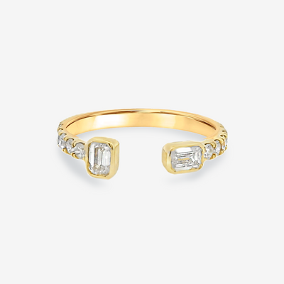 Emerald Cut & Round Diamond Cuff Ring