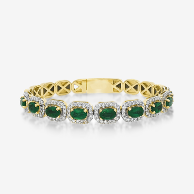 Emerald & Diamond Halo Flex Bangle Bracelet