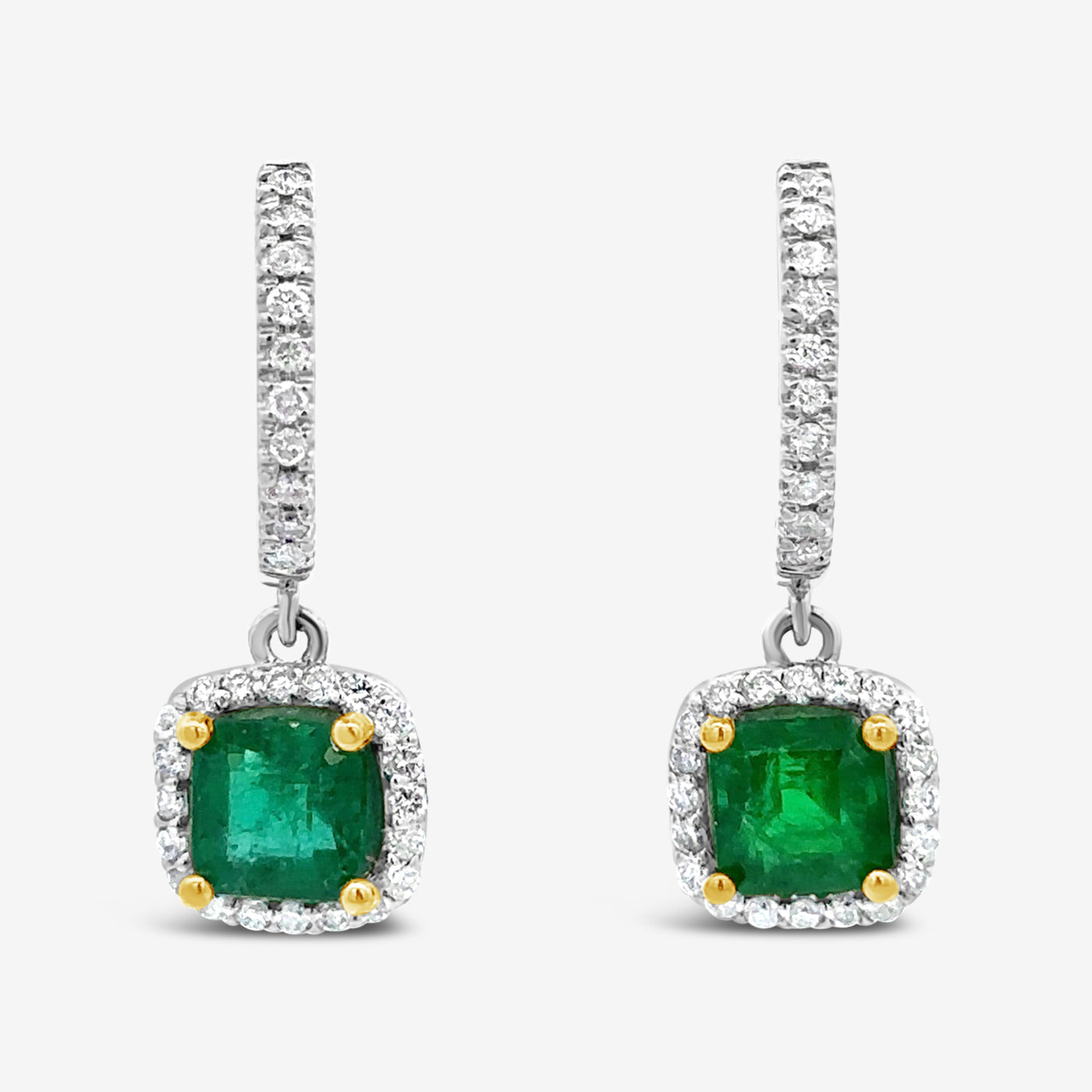 emerald and diamond halo dangle engagement ring