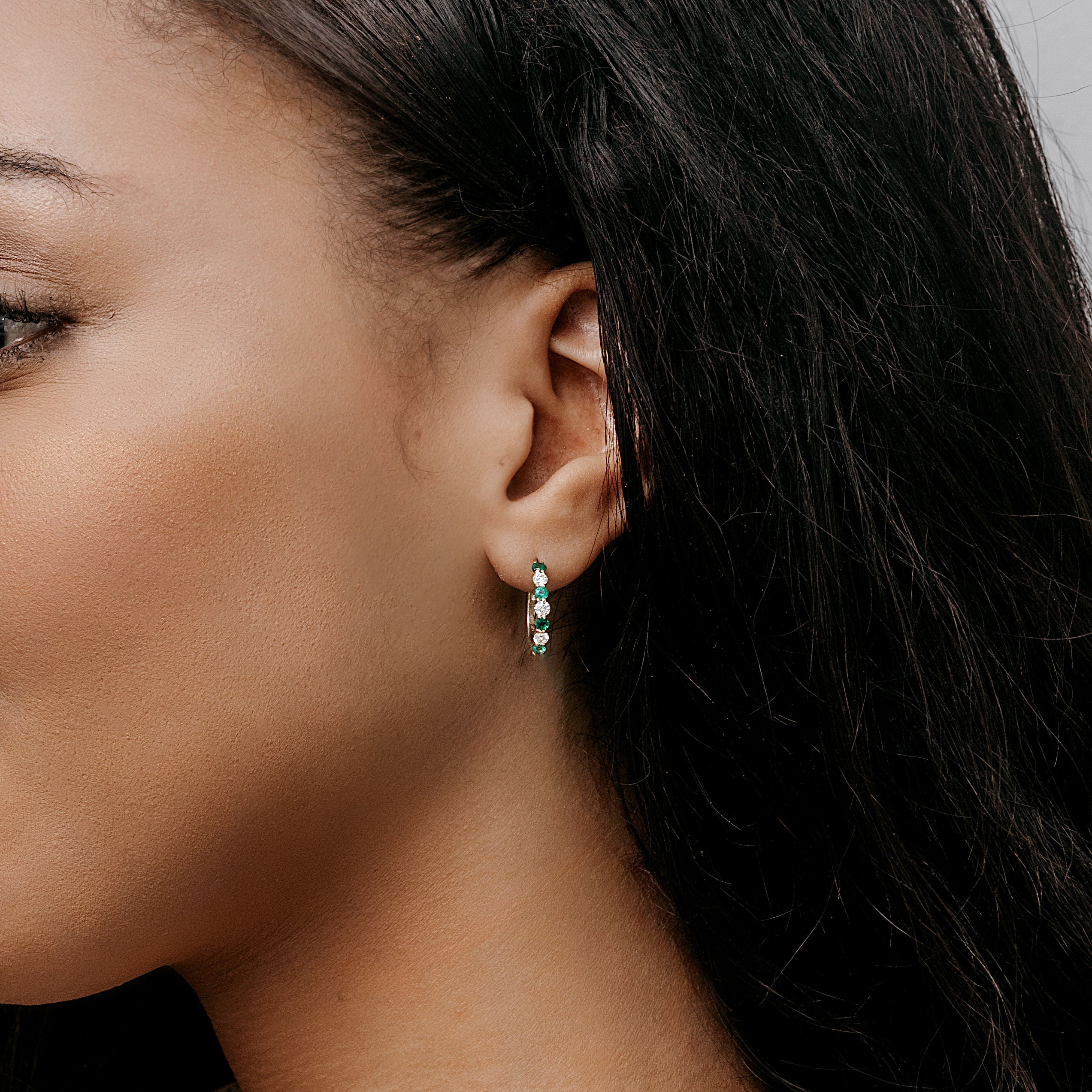 emerald and diamond small hoop earrings