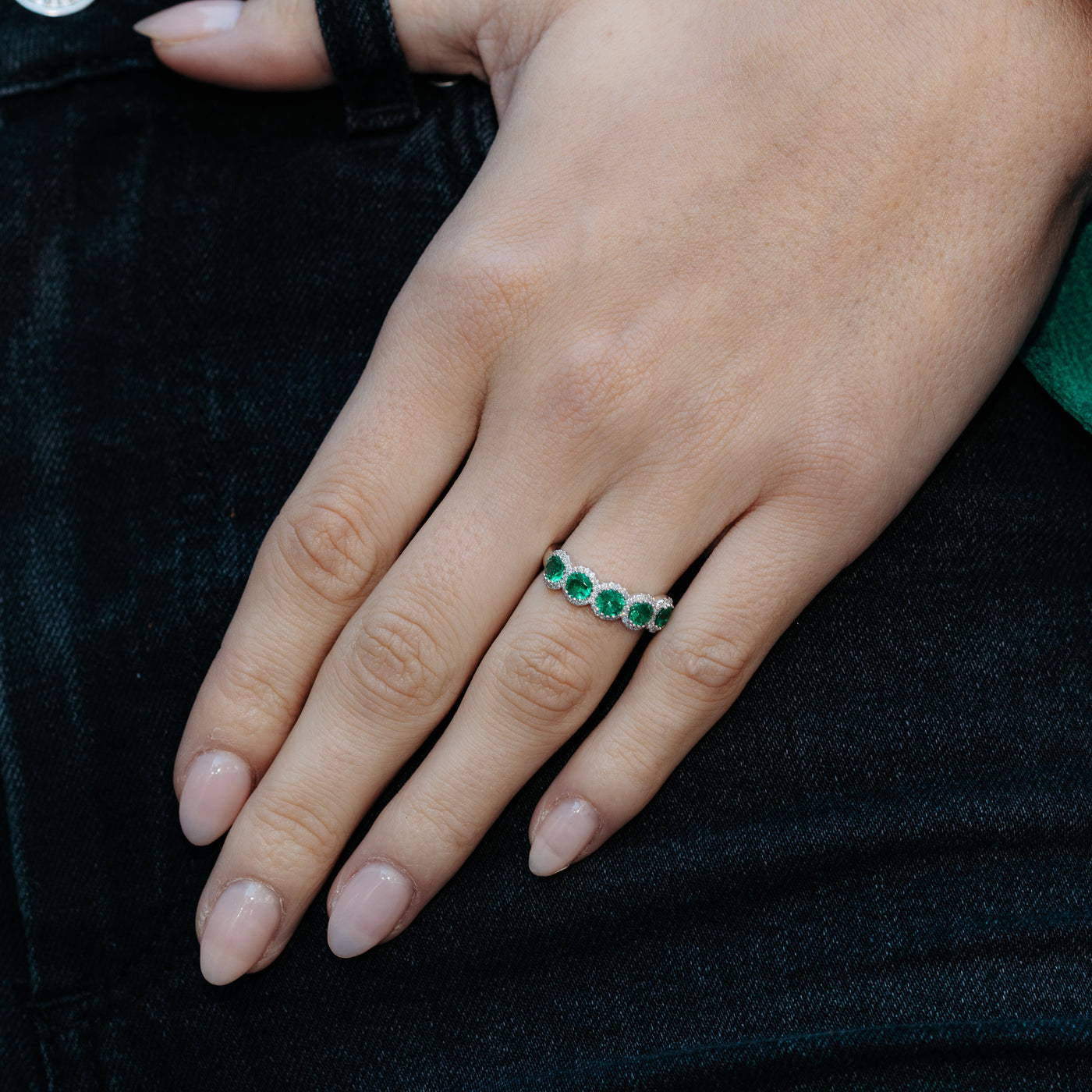 emerald and diamond halo ring