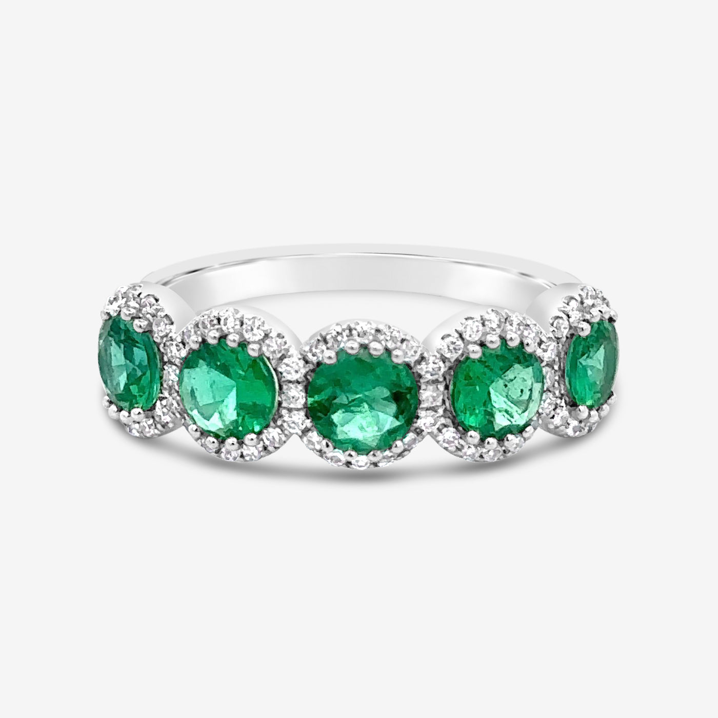 Emerald & Diamond Round Halo Ring