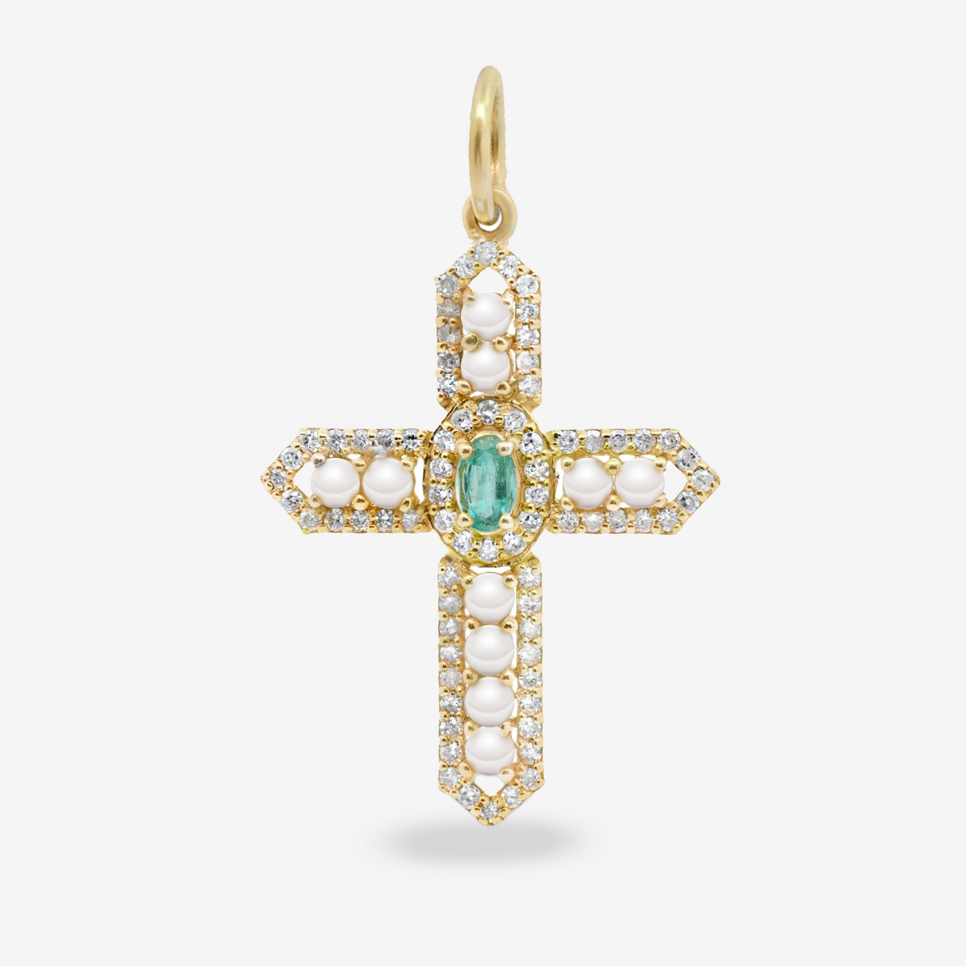 Emerald, Pearl & Diamond Cross Charm