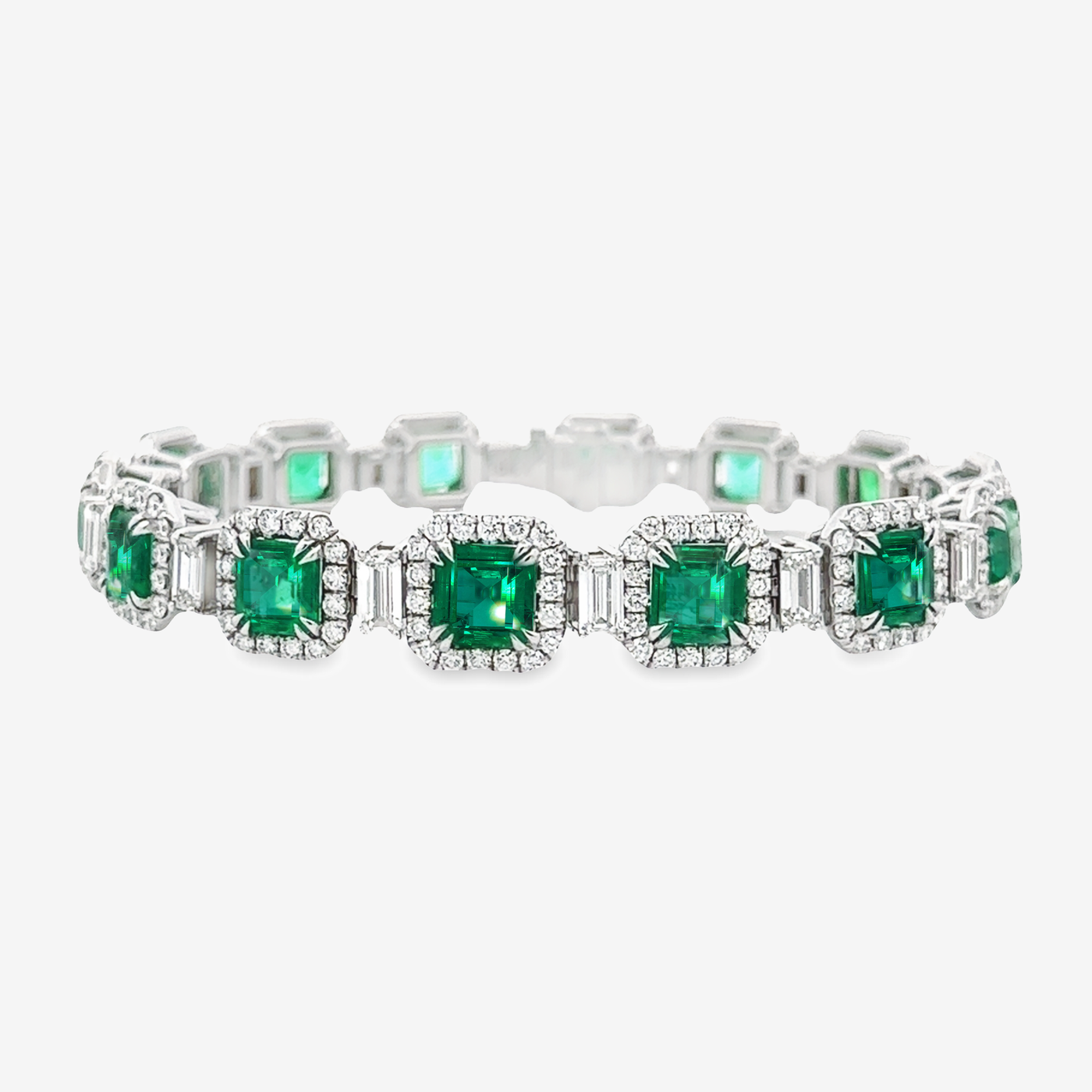 Emerald and Diamond Halo Tennis Bracelet