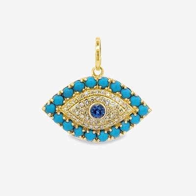 Evil Eye Turquoise, blue sapphire  and Diamond Pendant