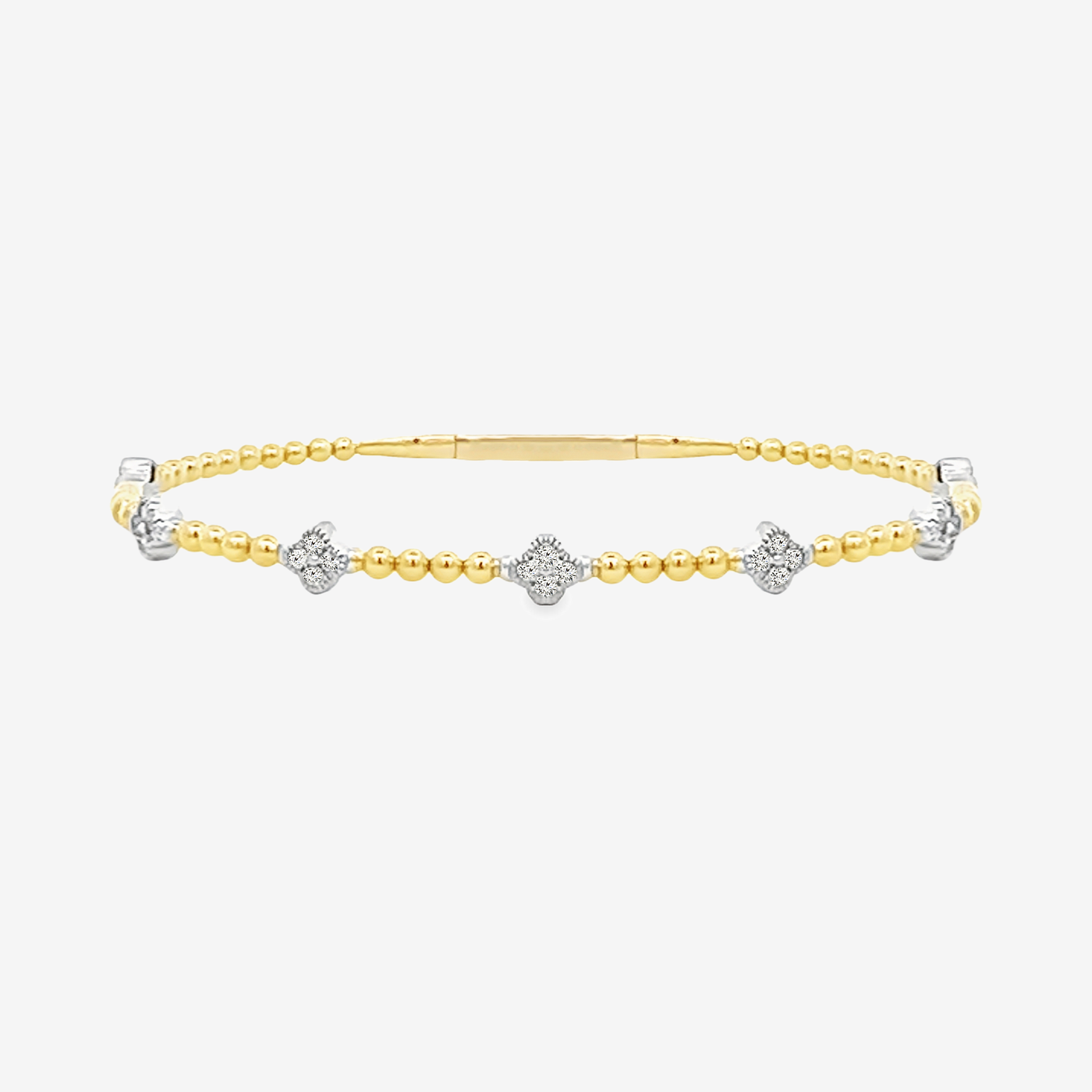 floral motif diamond and gold bead bracelet