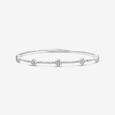 floral diamond and white gold bead bangle bracelet