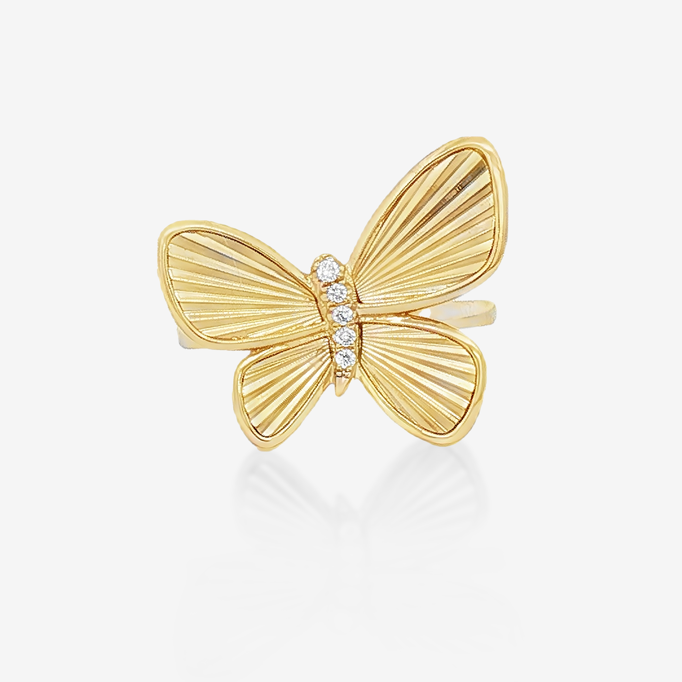 Fluted Gold & Diamond Butterfly Ring