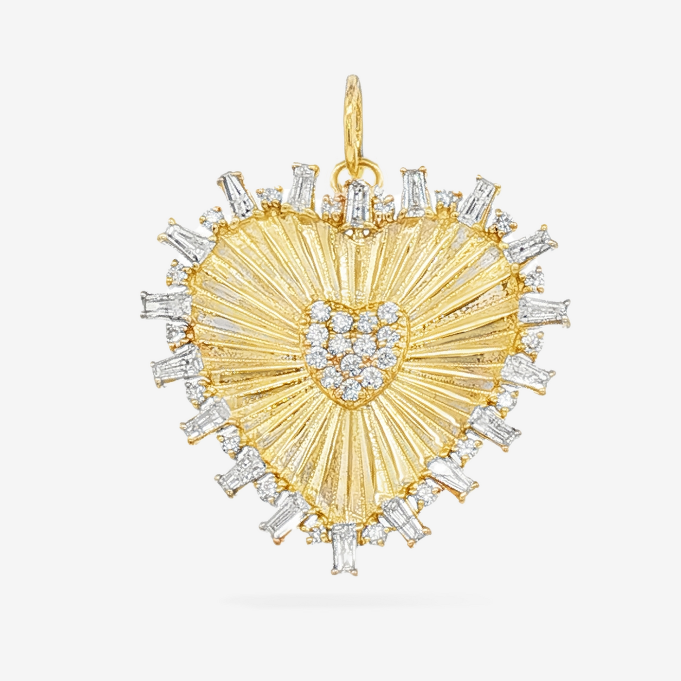 Fluted Heart Baguette & Round Diamond Charm