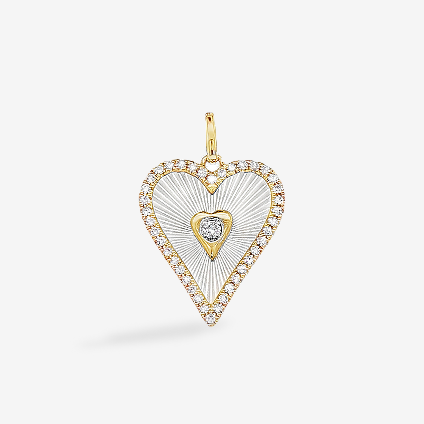 Fluted MOP Heart Diamond Outline Charm