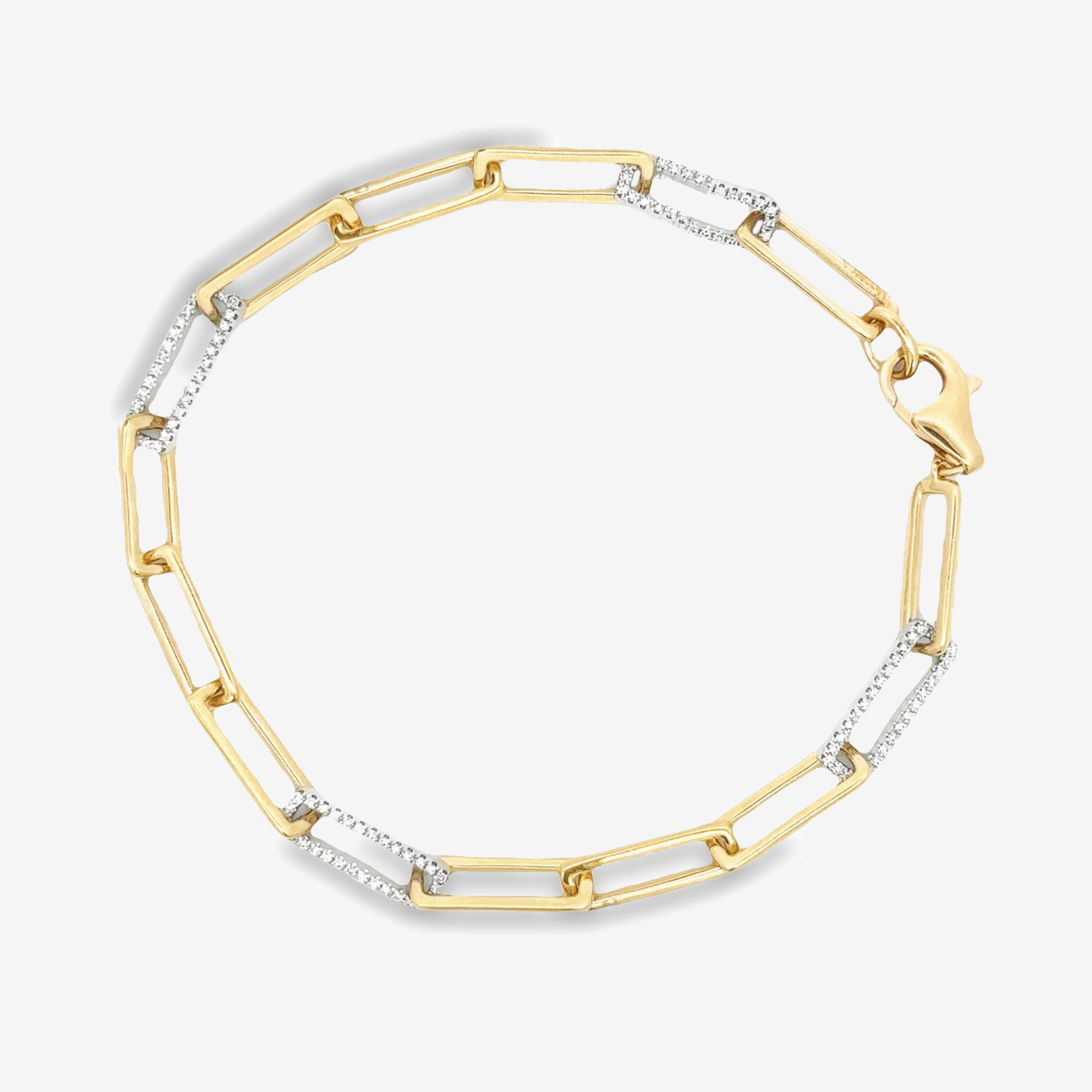 diamond and gold paperclip links bracelet