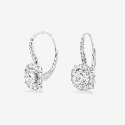 French Wire Solitaire Cushion Shaped Halo Earrings