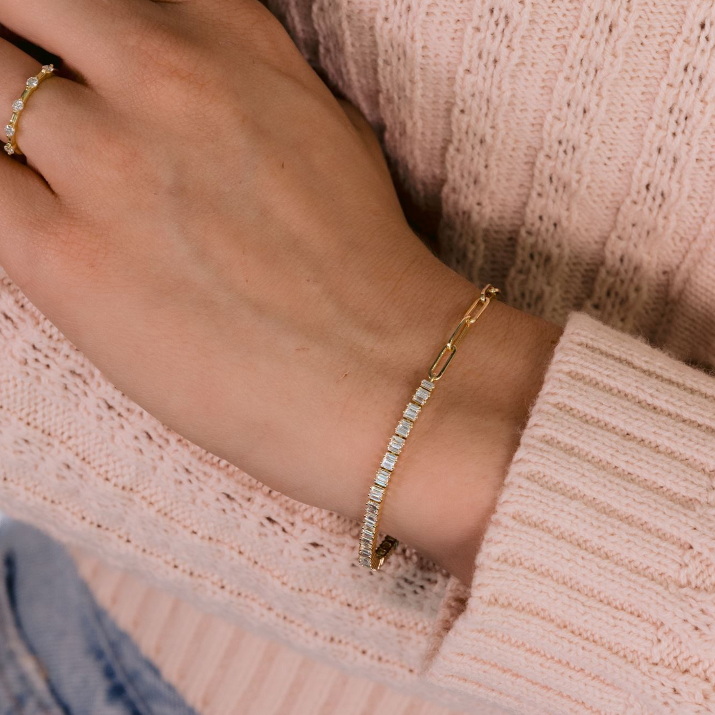 Half & Half Paper Clip 1.45CT Baguette Tennis Bracelet