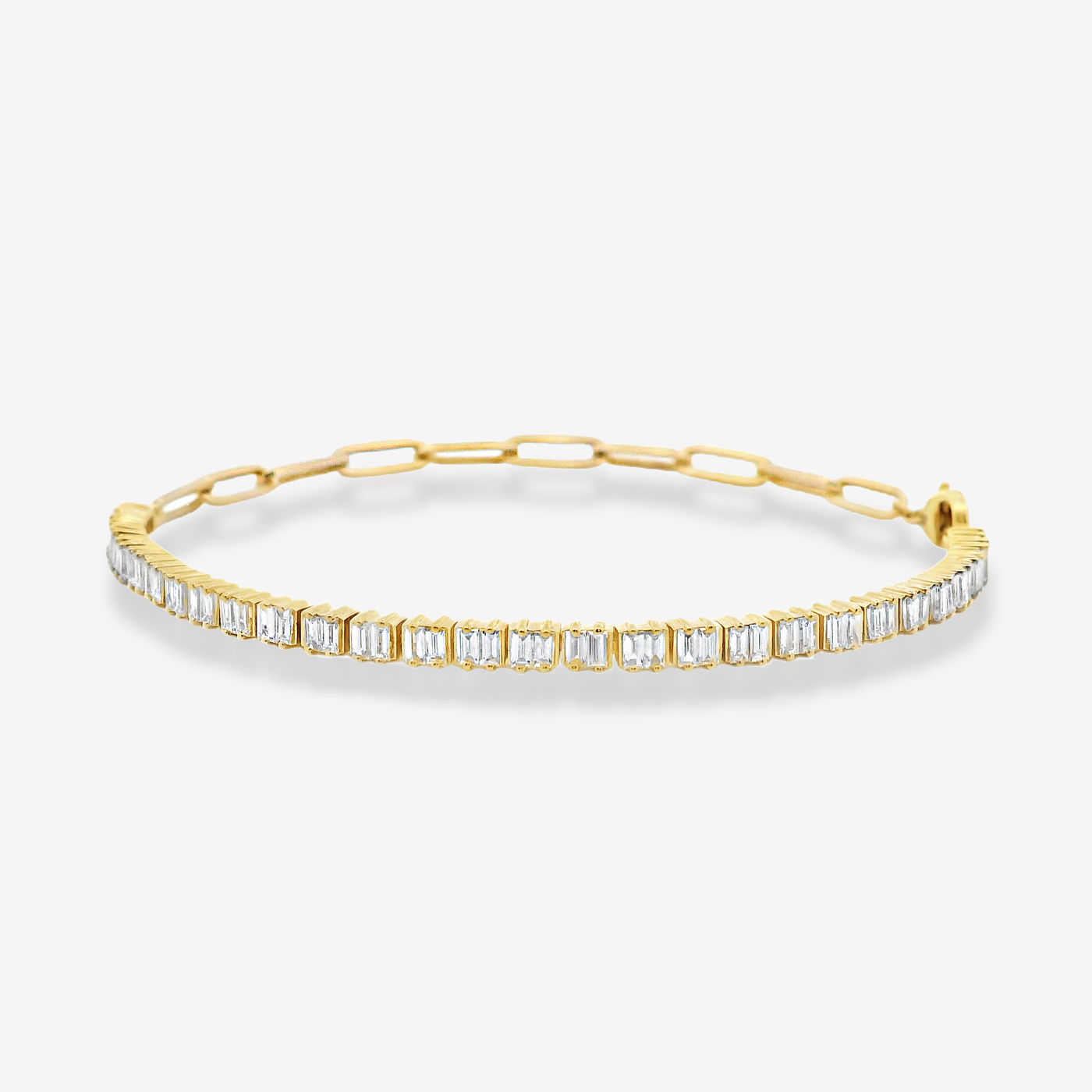 Half & Half Paper Clip Baguette Tennis Bracelet