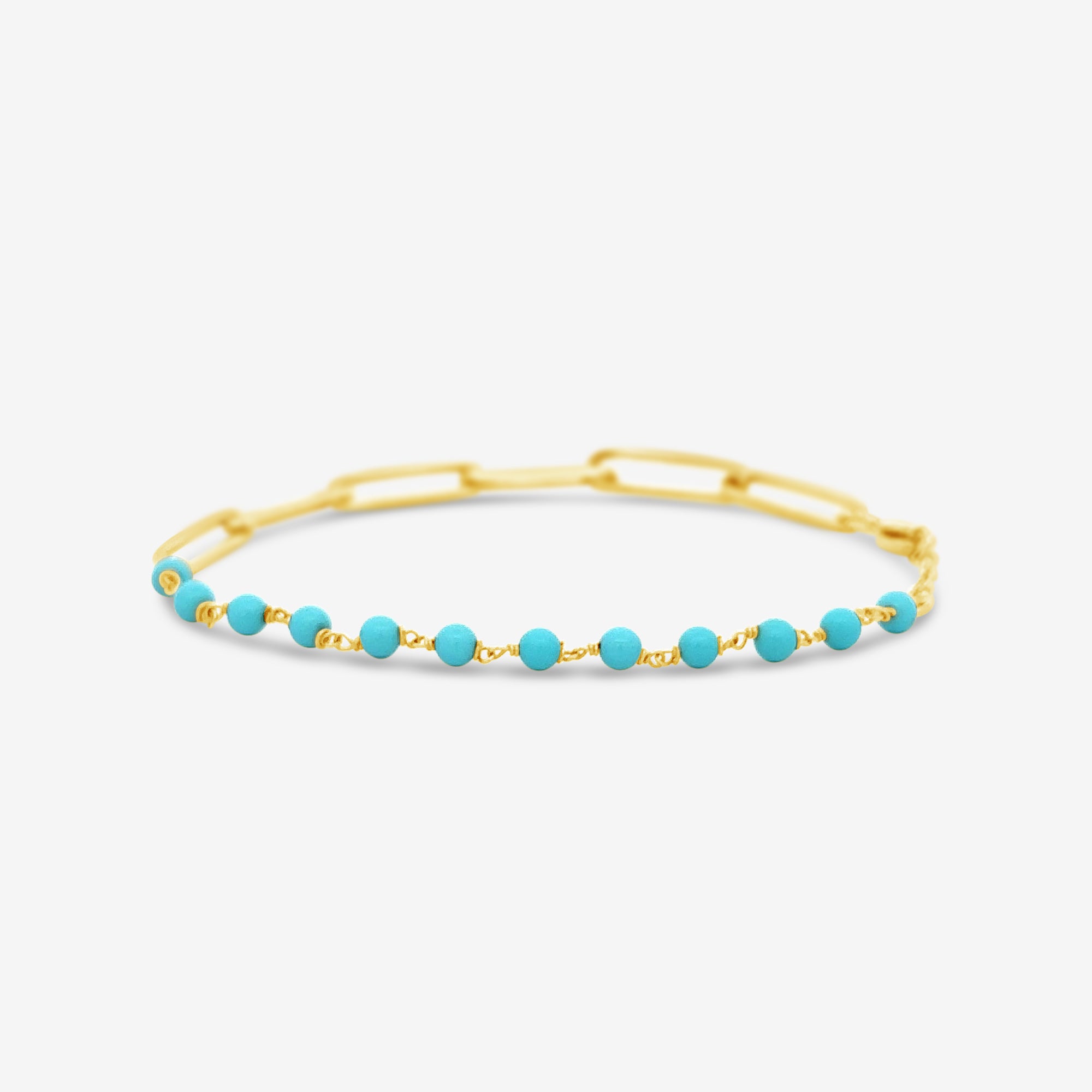 sleeping beauty mine turquoise bead and paperclip link bracelet
