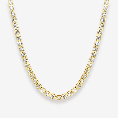 Halfway Bezel Set EC 3.80CT Tennis Necklace