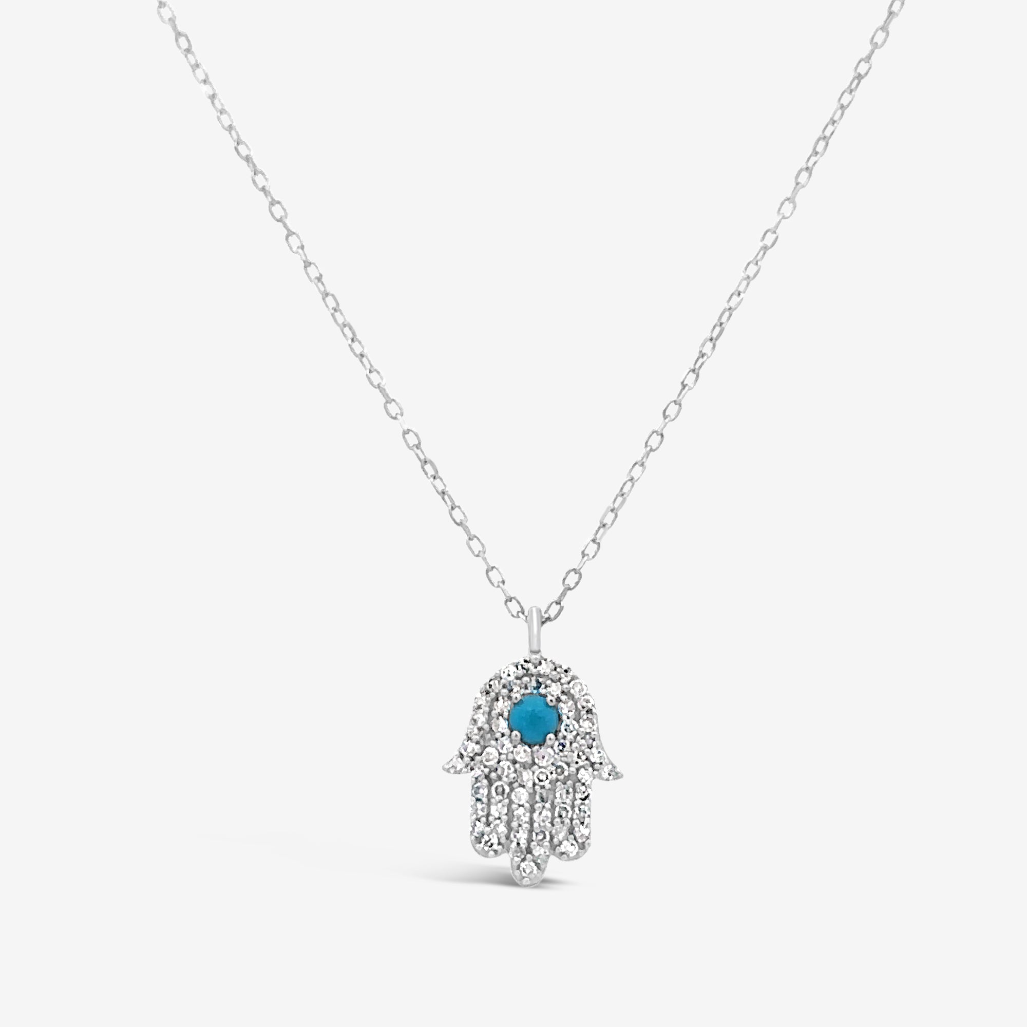 diamond and turquoise hamsa necklace