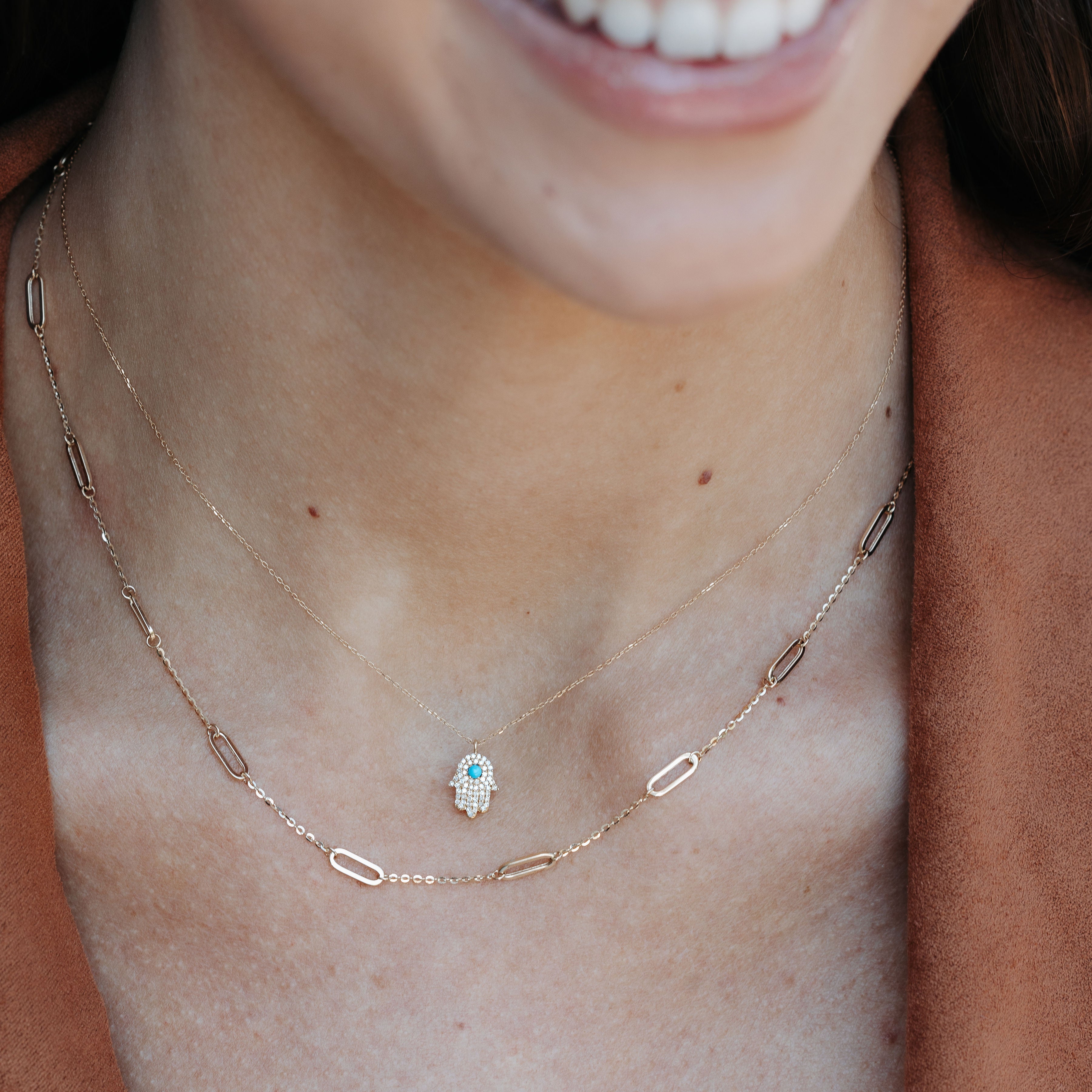 diamond and turquoise hamsa necklace