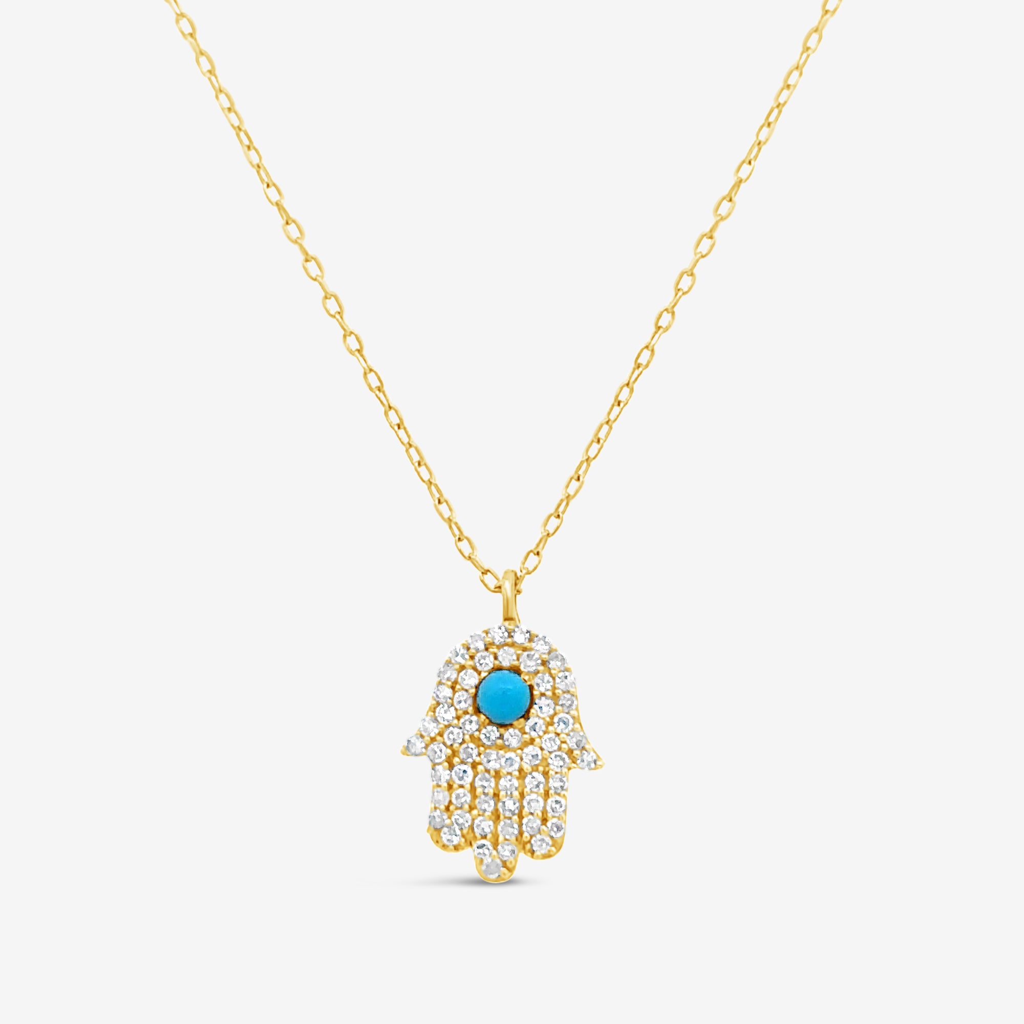 diamond and turquoise hamsa necklace