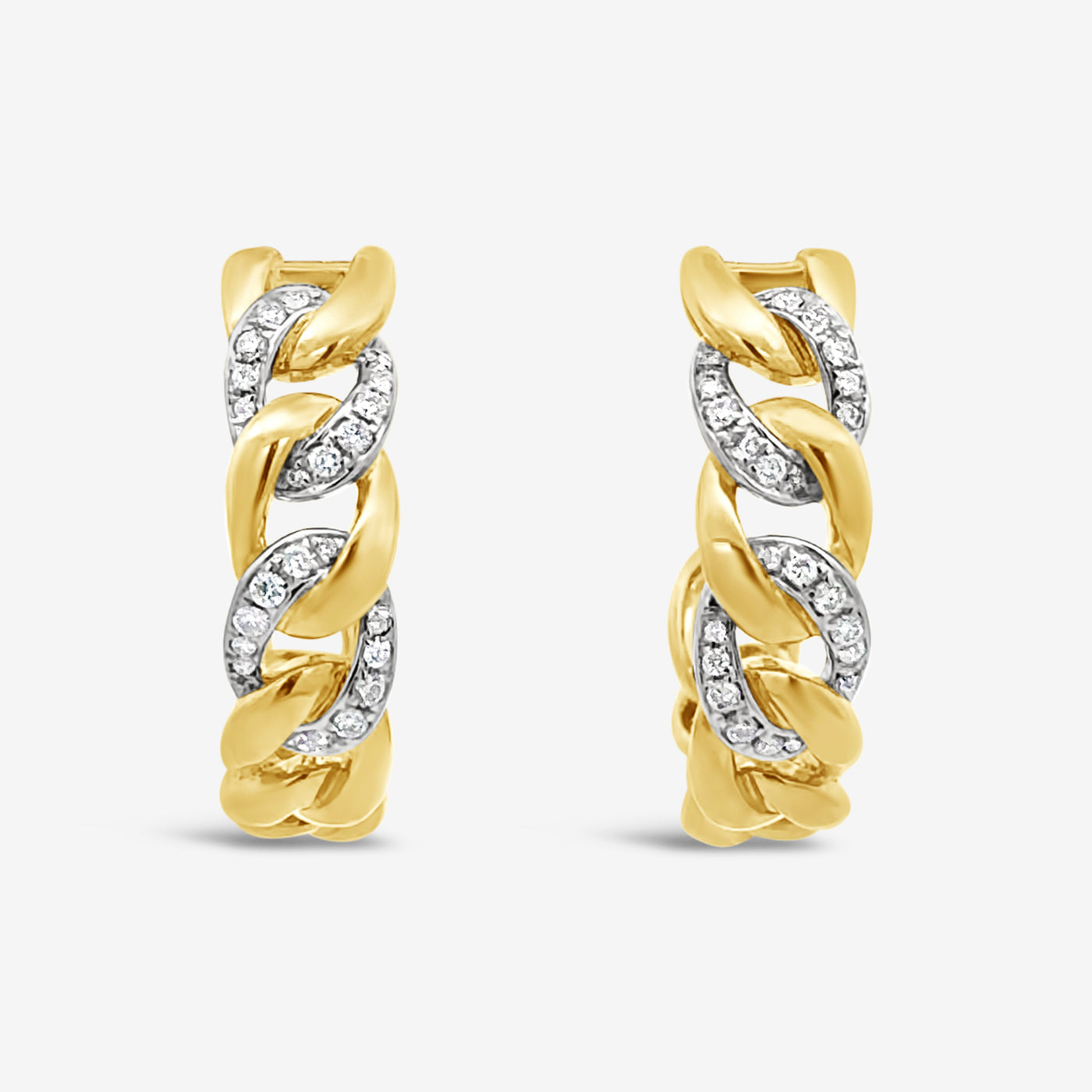 diamond and gold havana link hoop earrings