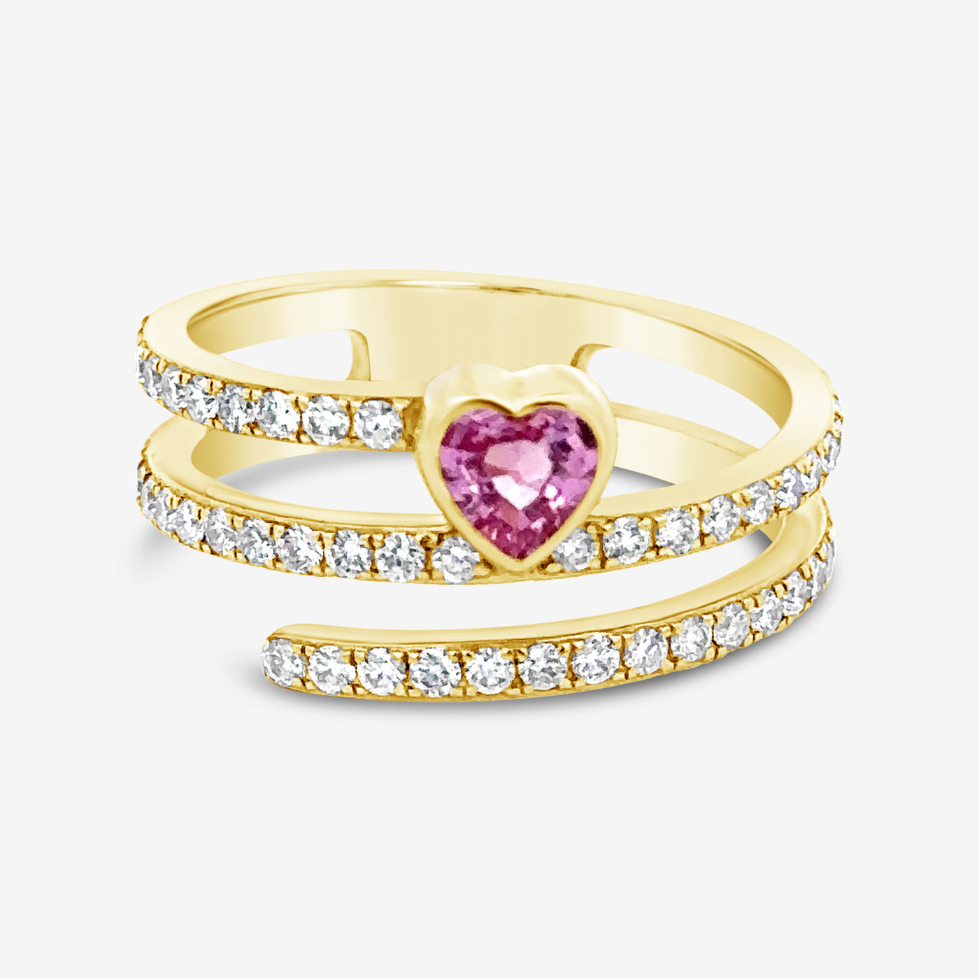 heart shaped pink sapphire and diamond spiral ring