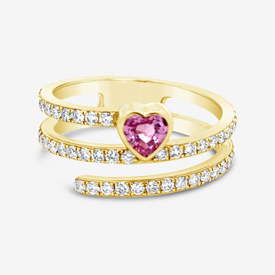 heart shaped pink sapphire and diamond spiral ring