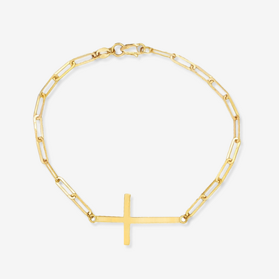 Horizontal Cross & Paperclip Link Bracelet
