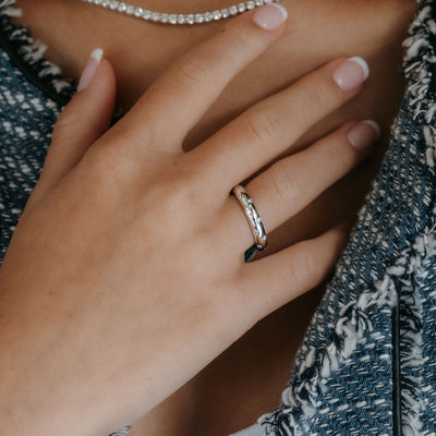 white gold and burnished diamond ring