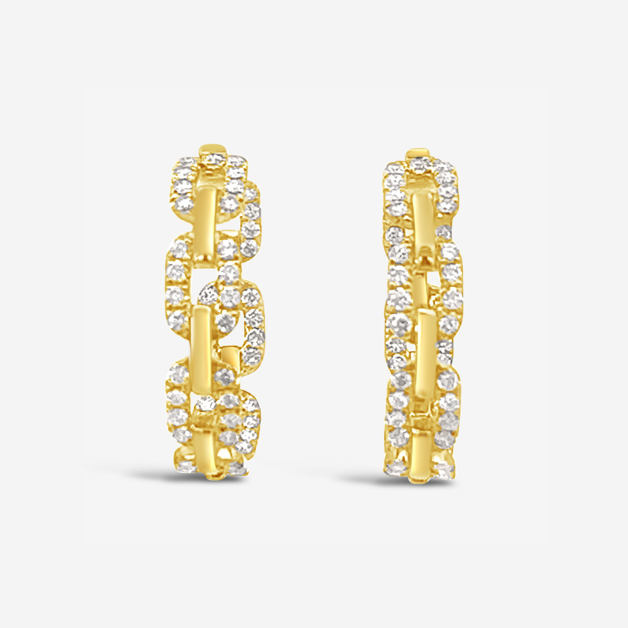 diamond and gold links hoop earrings