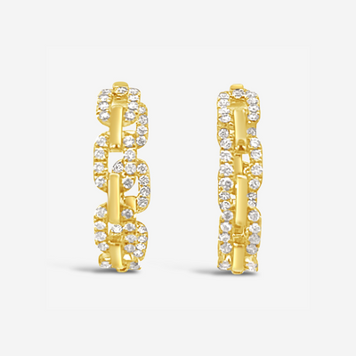 diamond and gold links hoop earrings