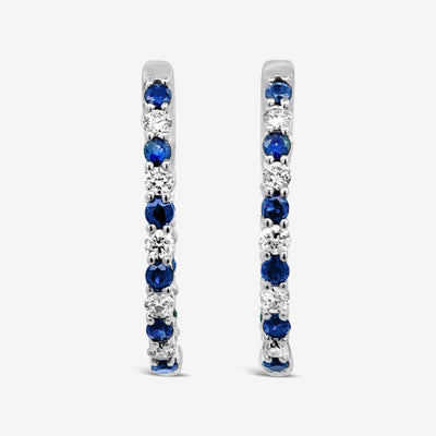 eternity diamond and sapphire small hoop earrings