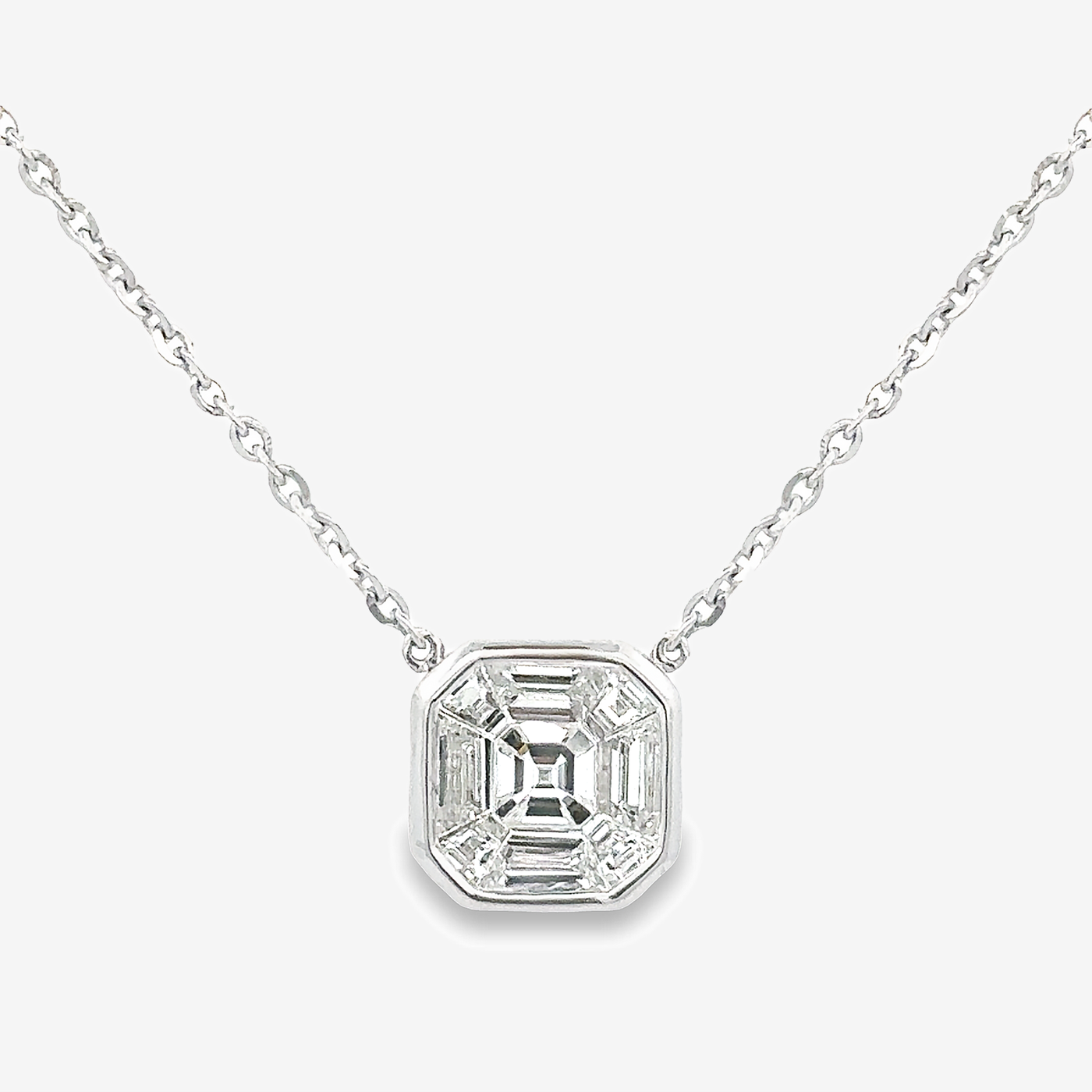Invisible Set Asscher & Baguette Diamond Small Necklace