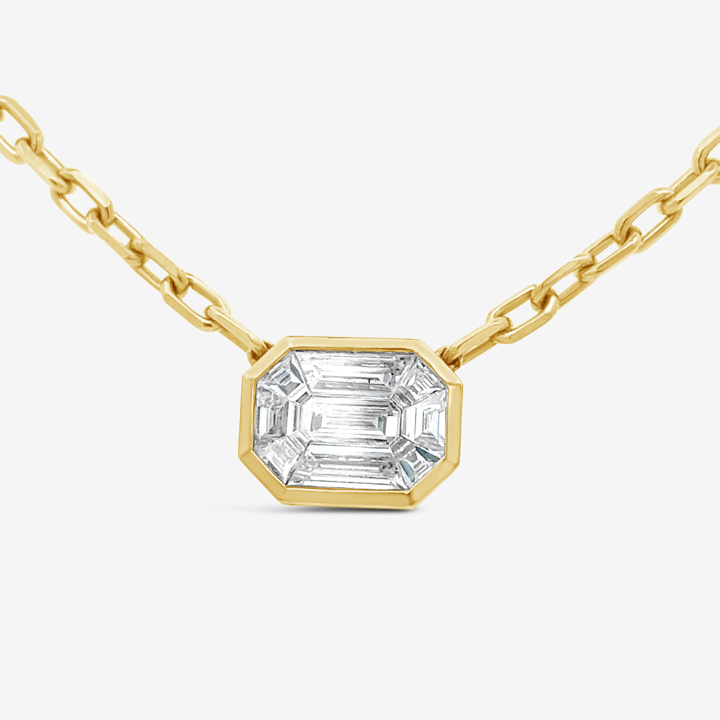 Invisible Set Emerald Cut Diamond Paperclip Necklace