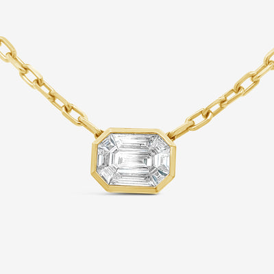 Illusion emerald cut diamond necklace
