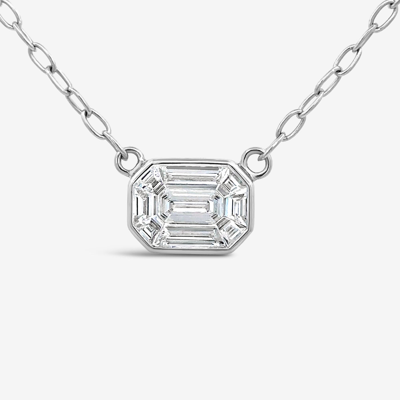 Invisible Set Emerald Shaped Large Diamond Necklace