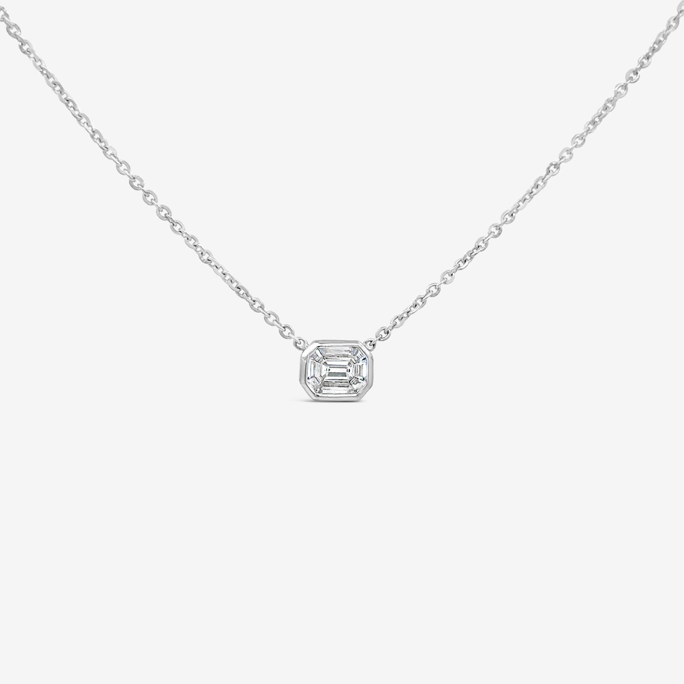 Invisible Set Emerald Shaped Pettie Diamond Necklace